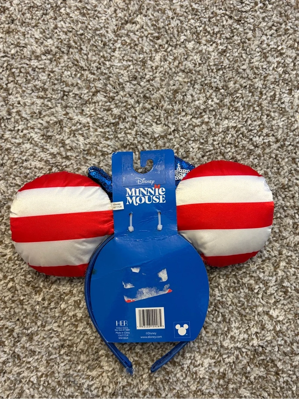 New With Tags Disney American Flag Minnie Mouse Ears With Sparkle Bow